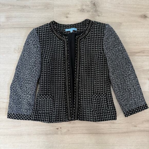 Antonio Melani Black White Tweed Blazer Jacket with Chain Detail Size 4 - Picture 1 of 9